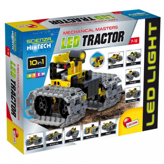 Constructor - mini tractor Hi Tech LED, 108 piese Lisciani 196086 