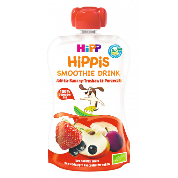 Băutură bio mere, banane și fructe roșii, 1+ ani, pungă 120 ml. Hipp 19609 