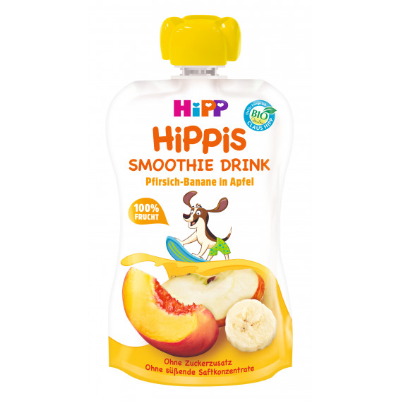 Băutură smoothie organic - piersică, banană și măr, 1+ ani, pungă 120 ml. Hipp 19610 