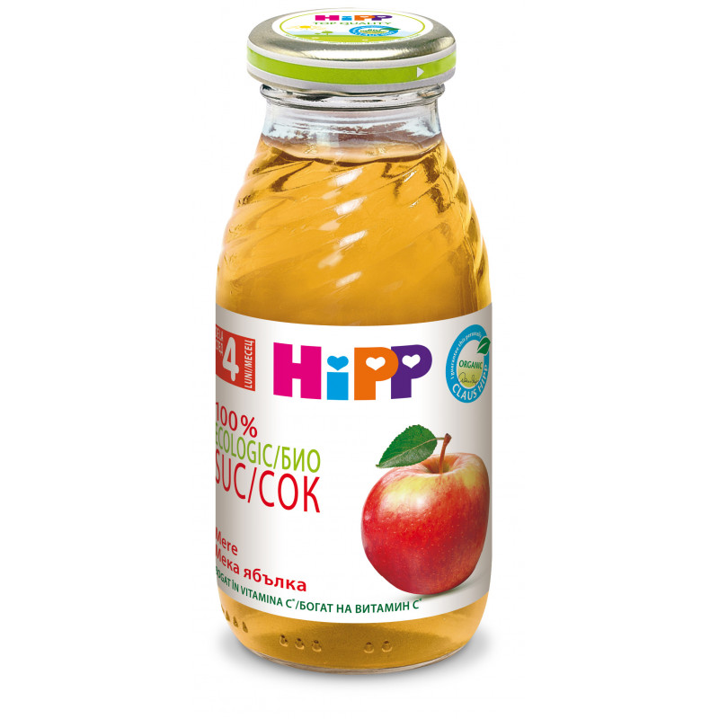 Suc organic de mere, 3-5 luni, recipient de sticla de 200 ml.  19634