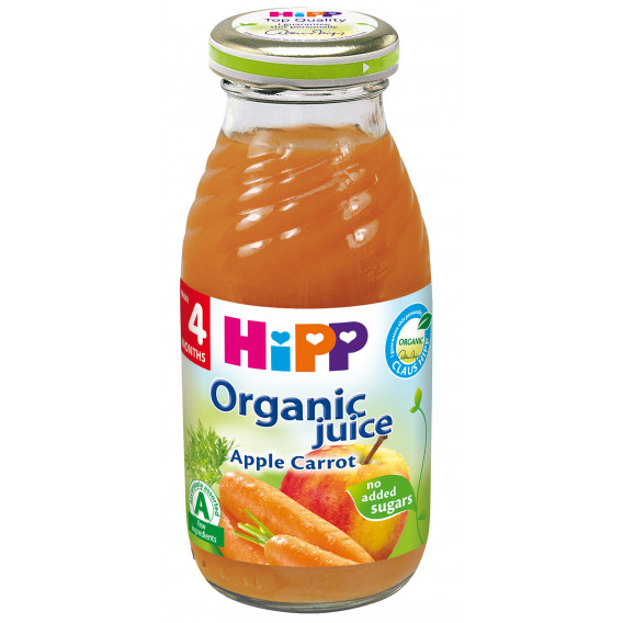 Suc organic de mere și morcovi, 3-5 luni, recipient de sticlă de 200 ml. Hipp 19637 