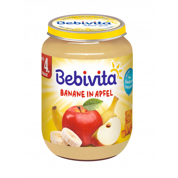 Piure de mere și banane, 3-5 luni, borcan 190 g. Bebivita 19652 