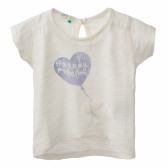 Tricou din bumbac pentru o fată, alb cu inimă Benetton 199290 