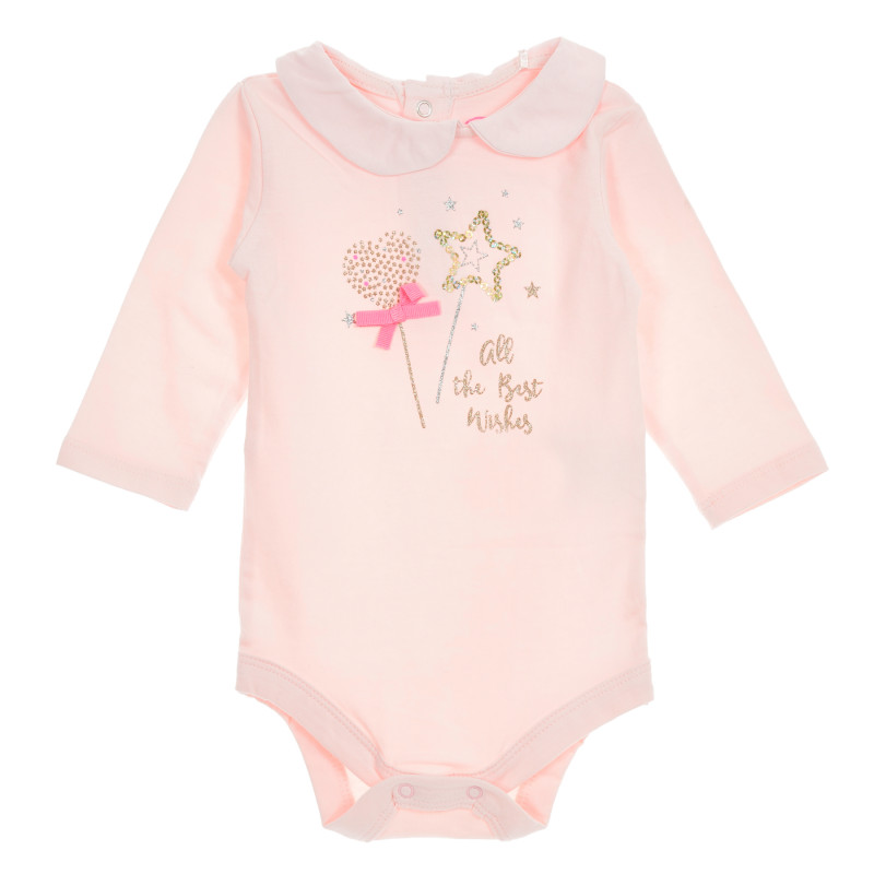 Body din bumbac cu mâneci lungi și guler pentru bebeluși pentru fete, roz  203823