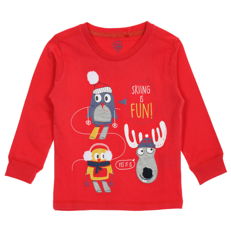 Bluză roșie cu mâneci lungi și motive de Crăciun pentru băiat  203867