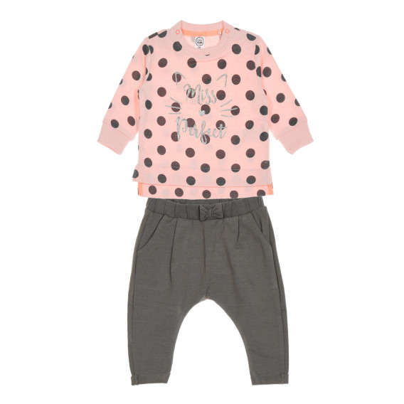 Set de bluză și pantaloni în roz și gri pentru bebeluși Cool club 204155 