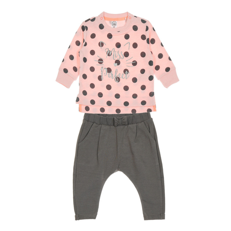 Set de bluză și pantaloni în roz și gri pentru bebeluși  204155