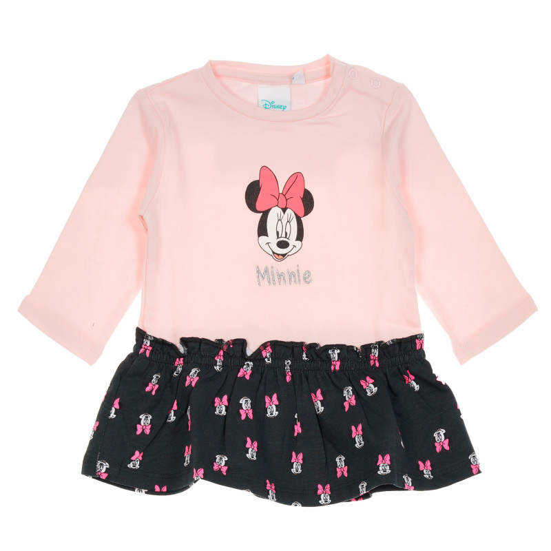 Rochie din bumbac cu imprimeu Minnie Mouse pentru bebeluși,  roz și negru  204205