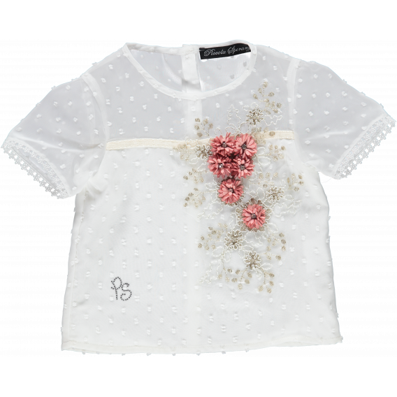 Bluză cu mâneci scurte, cu aplicație florală și nasturi pe spate pentru fete Picolla Speranza 20433 2