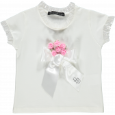 Bluză cu mânecă scurtă cu panglică și aplicație pentru fete Picolla Speranza 20436 