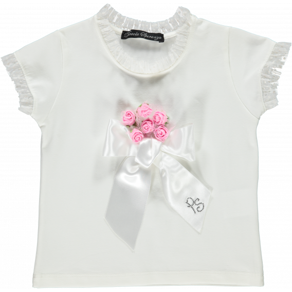 Bluză cu mânecă scurtă cu panglică și aplicație pentru fete Picolla Speranza 20436 
