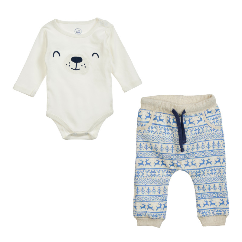 Set de body și pantaloni în bej și albastru pentru bebeluși  204380