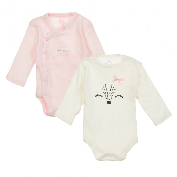 Set de două body-uri cu mânecă lungă pentru bebeluși, în bej și roz Cool club 205509 