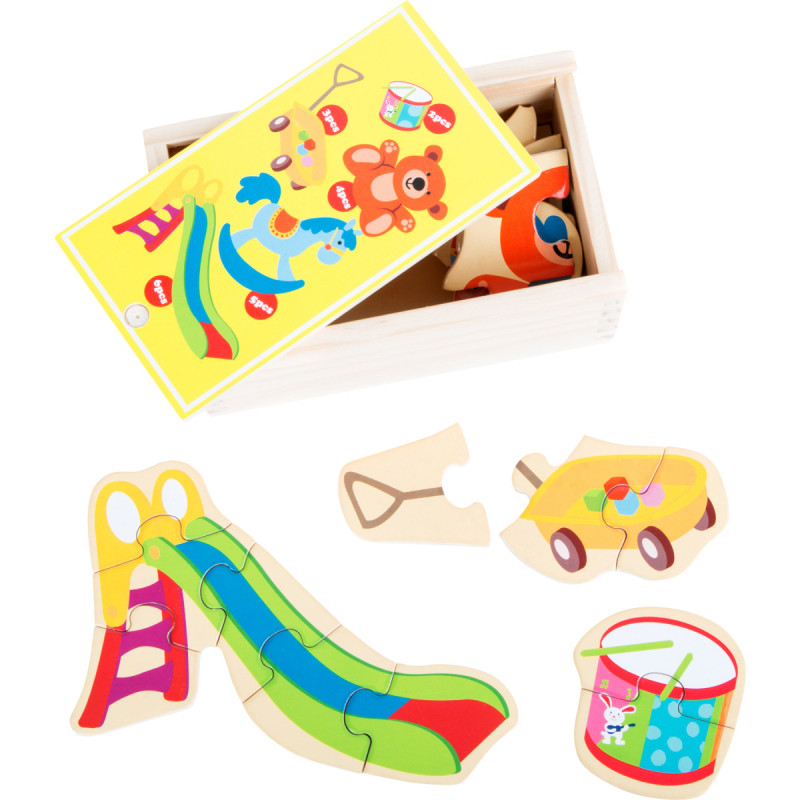  Cutie puzzle -  cele 5 jucării preferate din lemn, 20 de bucăți  208071