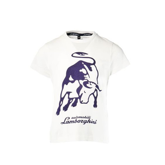 Tricou de bumbac pentru băieți, cu imprimeu taur și inscripție, alb Lamborghini 20855 