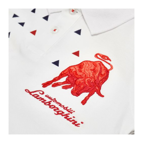 Tricou polo pentru băieți, cu logo-ul brodat și motiv geometric, alb Lamborghini 20871 4