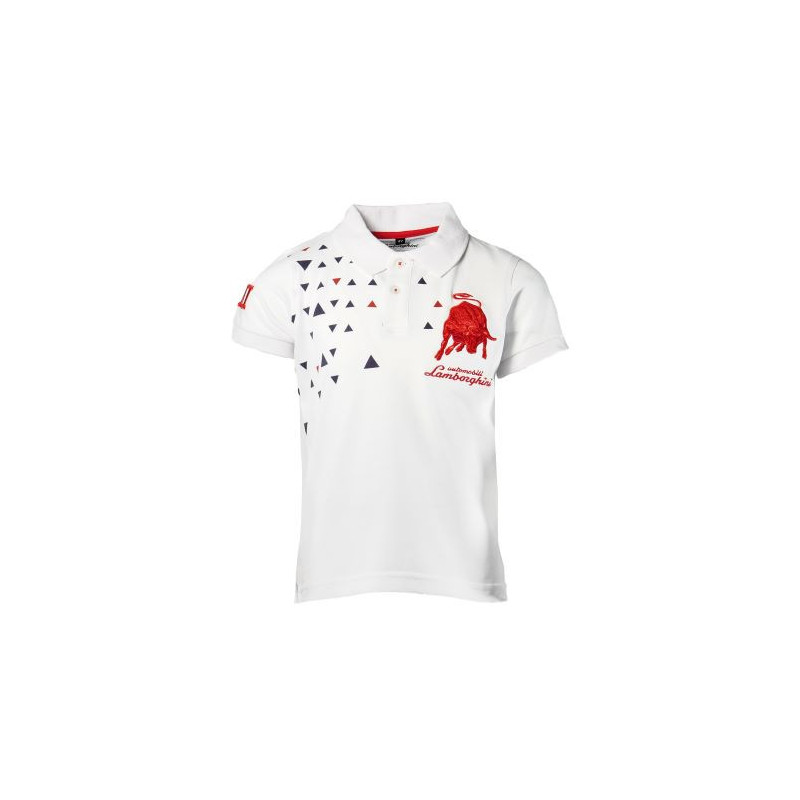 Tricou polo pentru băieți, cu logo-ul brodat și motiv geometric, alb  20873