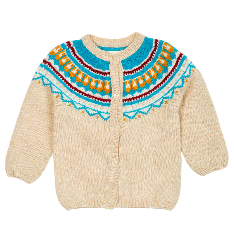 Cardigan bej tricotat cu model scandinav pentru bebeluși  208775