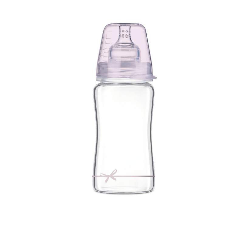 Flacon din sticlă borosilicată Diamond Glass cu suzetă, lent, 3+ luni, 250 ml., Roz  211166