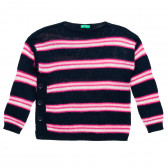 Pulover tricotat cu dungi roz, albastru închis Benetton 213043 