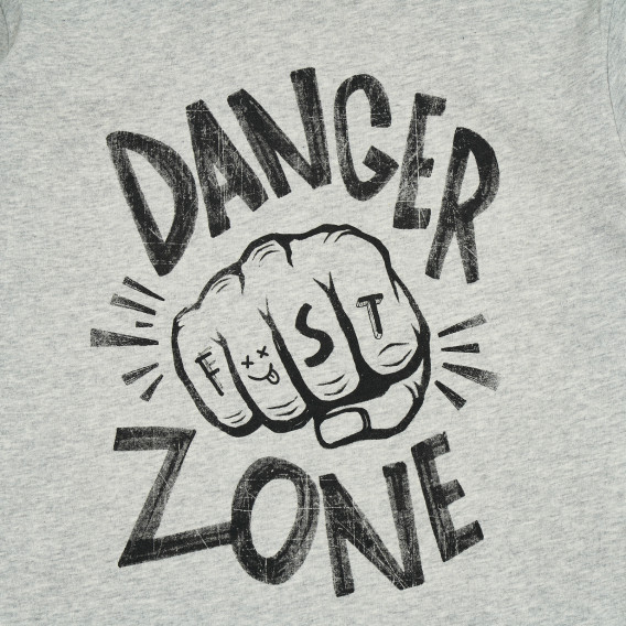 Bluză din bumbac gri, cu mânecă lungă, cu inscripție Danger zone Benetton 213240 2