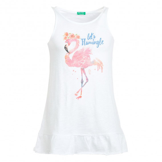 Bluză albă din bumbac cu imprimeu flamingo Benetton 214011 