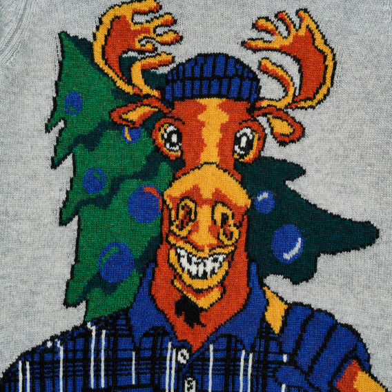 Pulover tricotat cu imprimeu căprioară pentru bebeluși, gri Benetton 214333 2