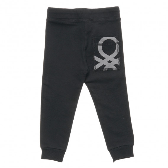 Pantaloni din bumbac cu sigla mărcii, negri Benetton 214593 4