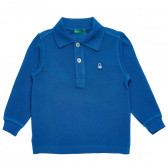 Bluză din bumbac cu mâneci lungi și logo-ul mărcii, albastru Benetton 214768 
