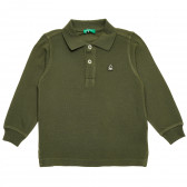 Bluză din bumbac cu mâneci lungi și sigla mărcii pentru bebeluși, verde închis Benetton 214780 