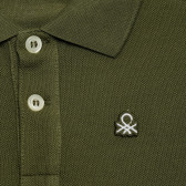 Bluză din bumbac cu mâneci lungi și sigla mărcii pentru bebeluși, verde închis Benetton 214781 2