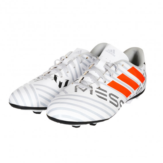 Pantofi albi de fotbal cu inscripții și logo portocaliu Adidas 214879 