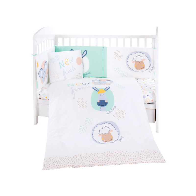 Set de lenjerie de pat pentru bebeluși, 6 părți, 60x120 cm., New Friends  215019