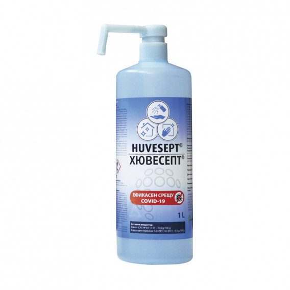 Dezinfectant Huvesept, alcool etilic 85%, flacon de 1 litru cu dozator Huvesept 215033 