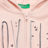 Hanorac de bumbac cu inscripția LOVELY, roz Benetton 215689 2