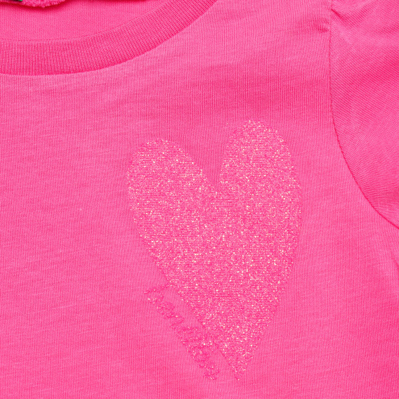 Tricou din bumbac cu inimă, roz Benetton 215704 2
