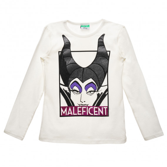 Bluză cu mâneci lungi și imprimeu Maleficent, albă Benetton 215814 