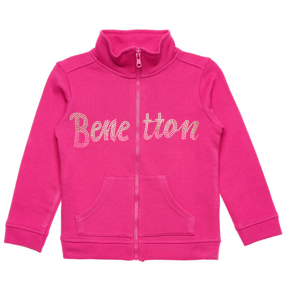 Hanorac din bumbac cu logo inscripționat, roz Benetton 215945 