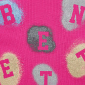 Bluză din bumbac cu inscripție logo, roz Benetton 215988 2
