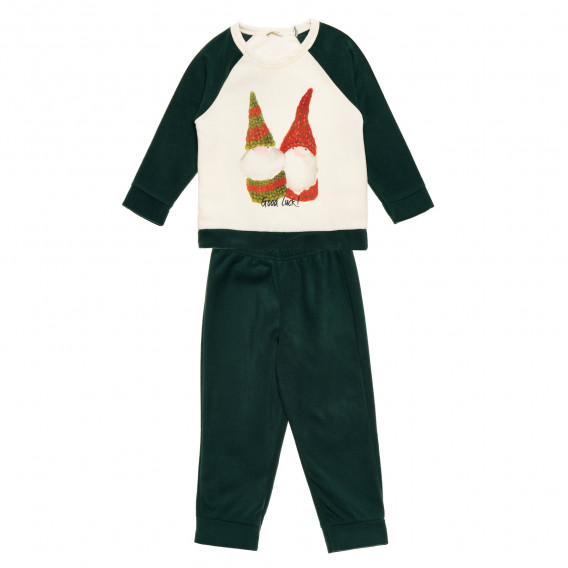 Pijamale polare în alb și verde pentru bebeluși Benetton 216008 