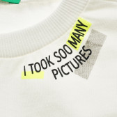 Bluză din bumbac cu mâneci lungi și inscripție, albă Benetton 216088 2