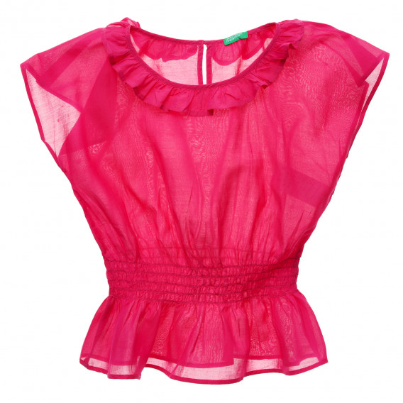 Bluză cu mâneci scurte și talie elastică, roz Benetton 216111 