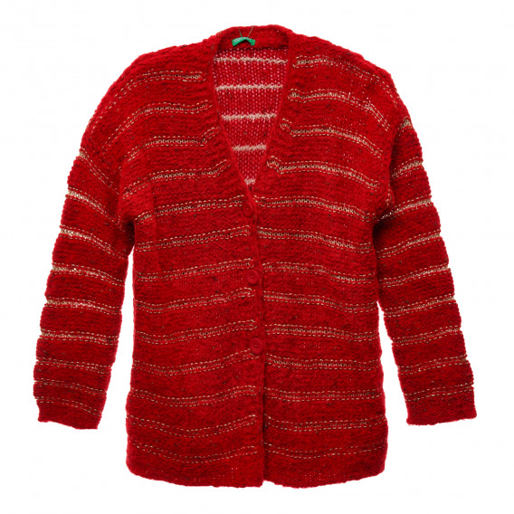 Cardigan tricotat cu fire aurii, roșu Benetton 216131 