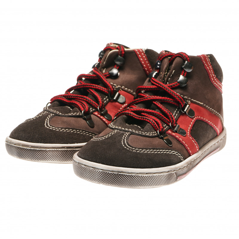 Pantofi din piele pentru băieți cu șireturi roșii  216333
