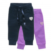 2 perechi de pantaloni din bumbac sport cu inima pentru fete violet și negru Chicco 216630 