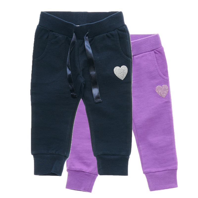 2 perechi de pantaloni din bumbac sport cu inima pentru fete violet și negru  216630