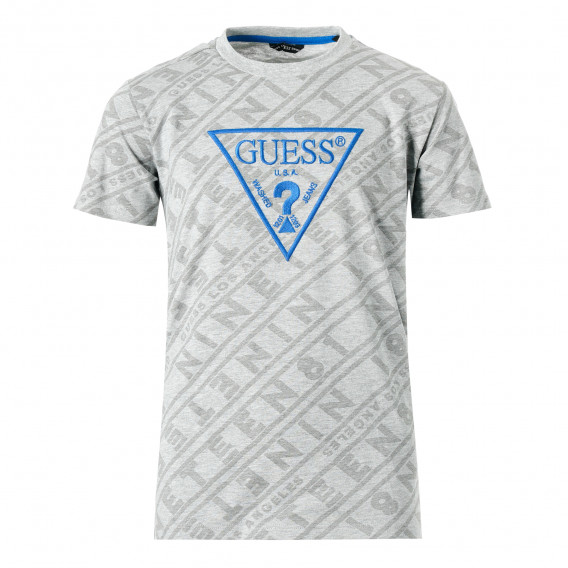 Bluză gri cu mâneci scurte din bumbac, cu imprimeu grafic, pentru băieți Guess 216656 