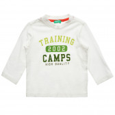 Bluză albă din bumbac cu inscripția Tabere de antrenament pentru bebeluși Benetton 216936 