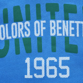 Bluză din bumbac cu mâneci lungi și inscripție, în albastru Benetton 217013 2