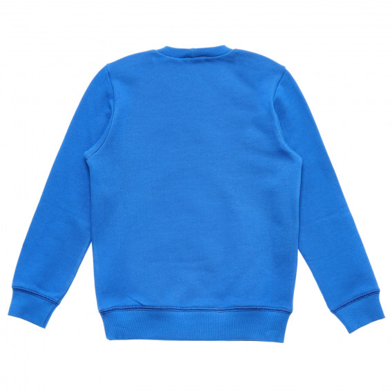 Bluză din bumbac cu mâneci lungi și inscripție, în albastru Benetton 217015 4